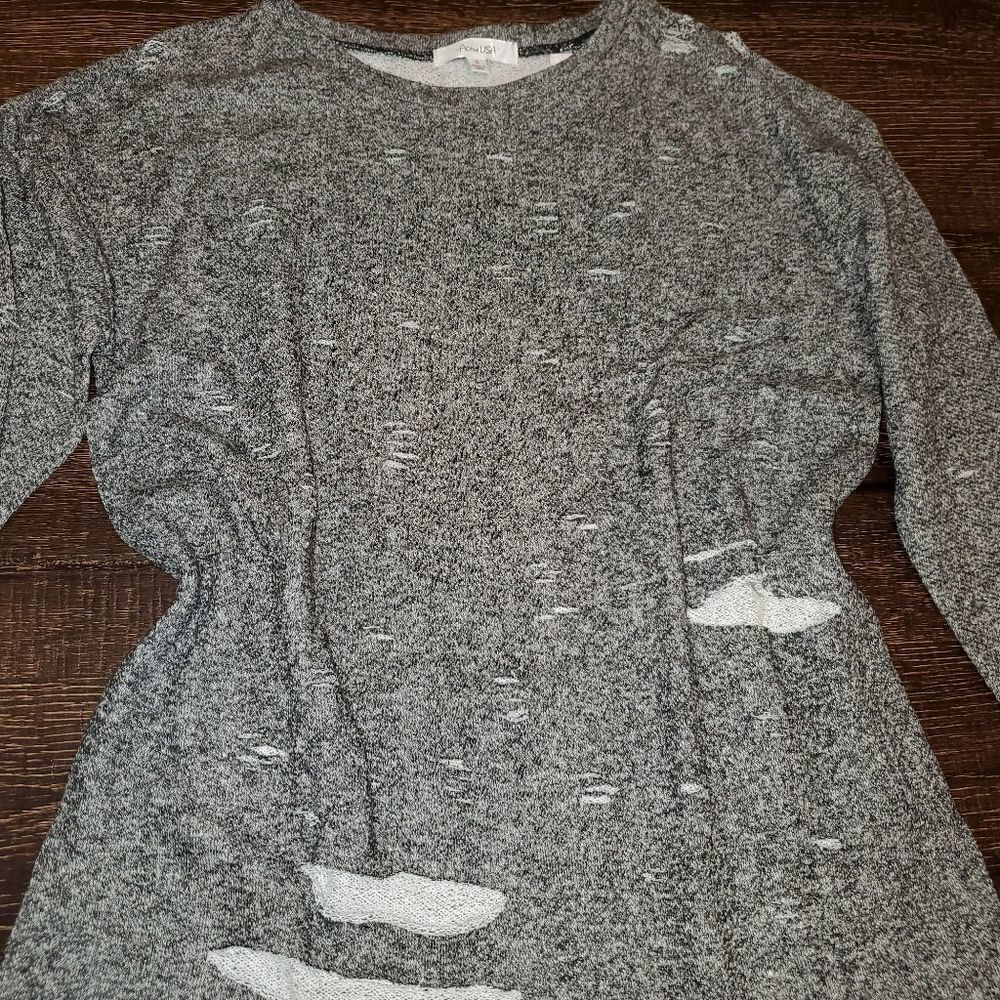 Distressed Black/ Grey sweatshirt dress/tunic top - Picture 2 of 8